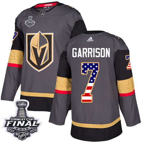 Adidas Golden Knights #7 Jason Garrison Grey Home Authentic USA Flag 2018 Stanley Cup Final Stitched Youth NHL Jersey